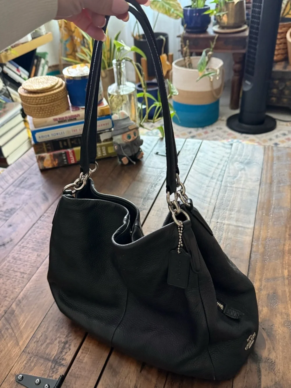 Coach Madison Phoebe Black Pebbled Leather Shoulder Bag Multi Compartments